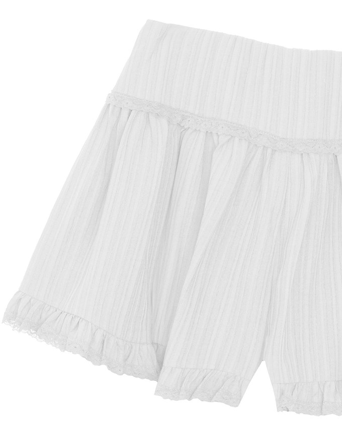 High Waist Tiered Crinkle Shorts with Ruffled Lace Hem Detail