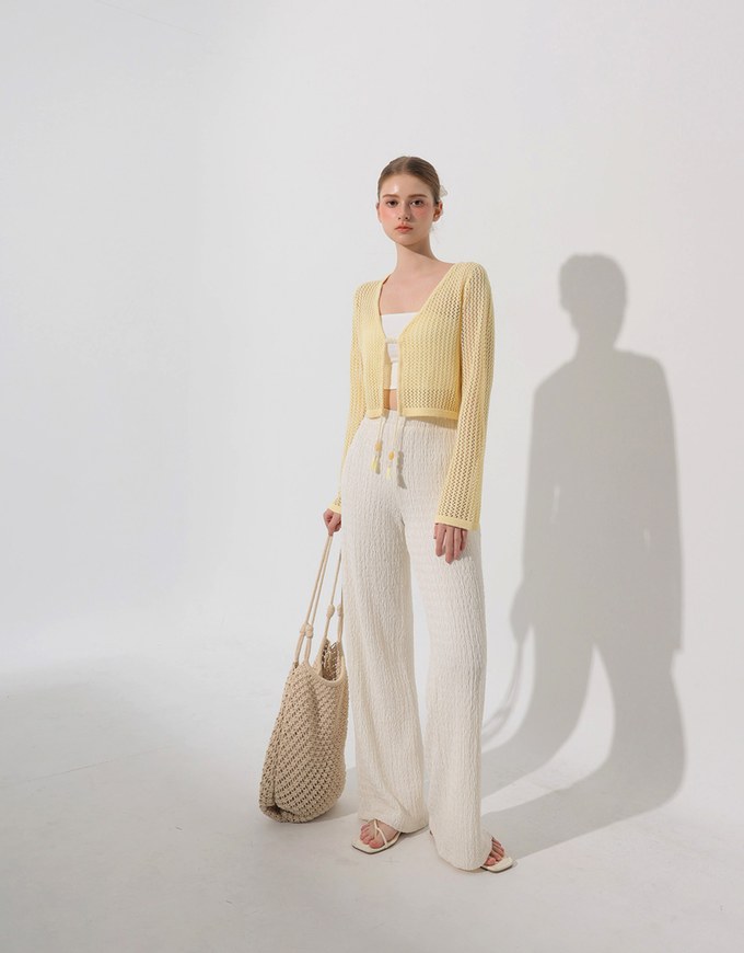 Elastic Waist Crinkled Texture Wide Leg Pants