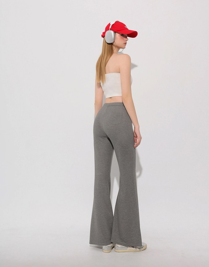 High Waist Drawstring Waist Stretch Knit Flared Sweatpants