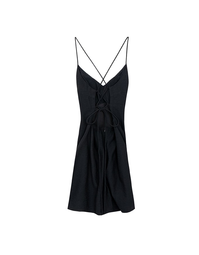 Cooling Fabric Lighweight Crisscross Backless Strappy Padded Mini Dress