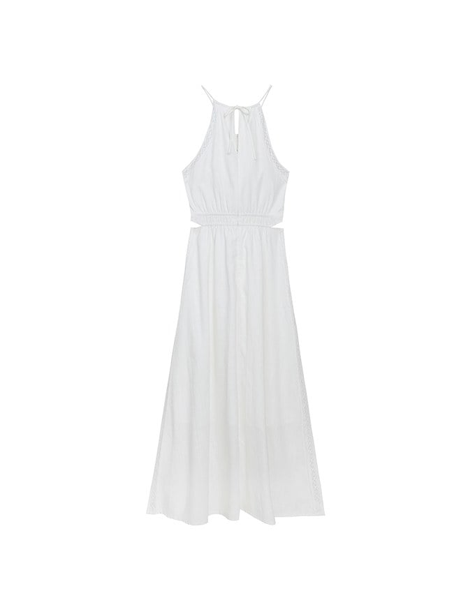 Side Cut Out Padded Maxi Dress with Lace Halter Neckline