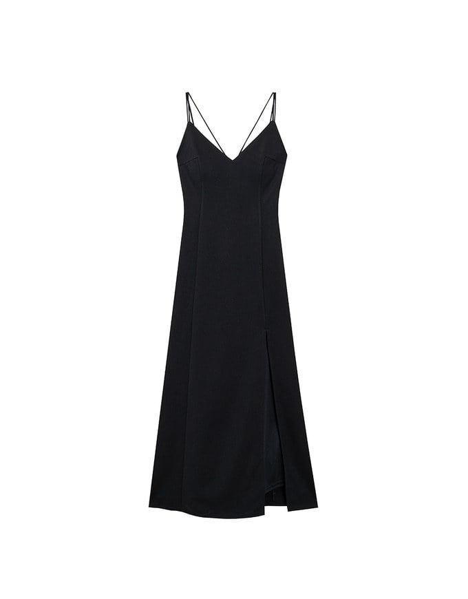 【GUT GUT Design】 Deep V Double Strap Cross Back Slit Padded Maxi Dress