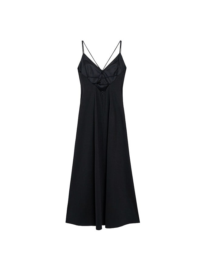 【GUT GUT Design】 Deep V Double Strap Cross Back Slit Padded Maxi Dress