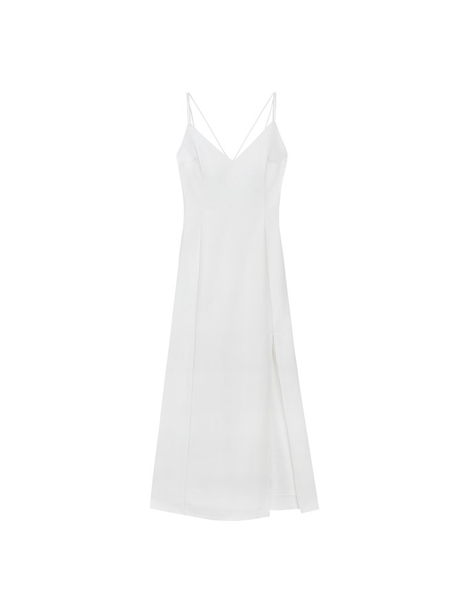 【GUT GUT Design】 Deep V Double Strap Cross Back Slit Padded Maxi Dress
