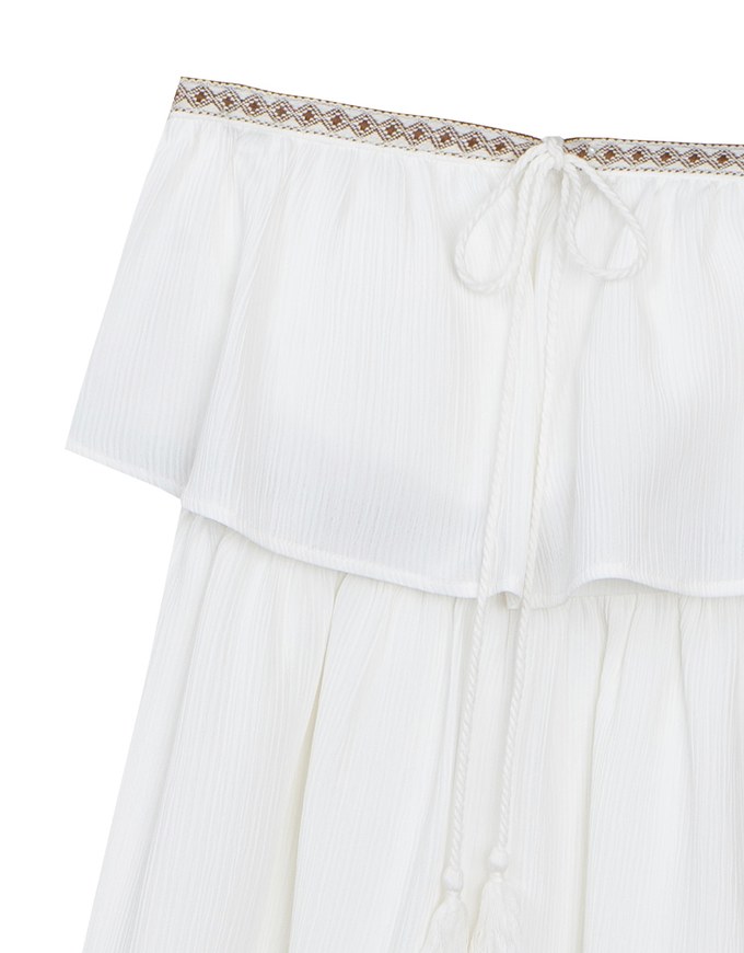 Boho Embroidered Bandeau Padded Mini Dress with Tassel Tie Design