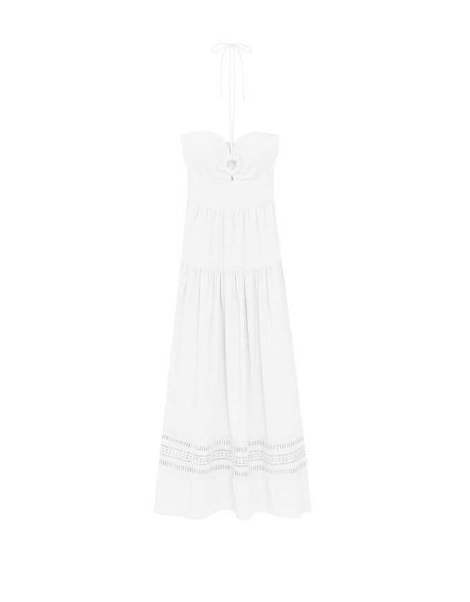 2 Way Halter Cut Out Padded Maxi Dress with Hollow Embroidery Hem