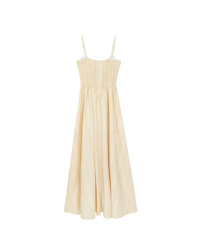 Dainty Floral Embroidery Tie Front Padded Flowy Maxi Dress
