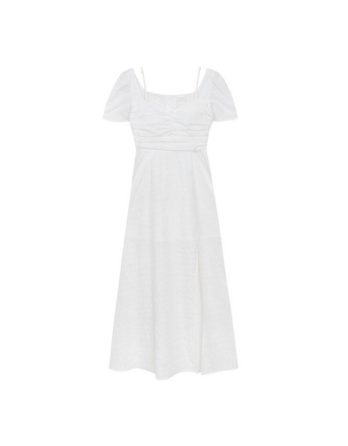 Sweetheart Puff Sleeve Ruched Bodice Check Padded Maxi Dress