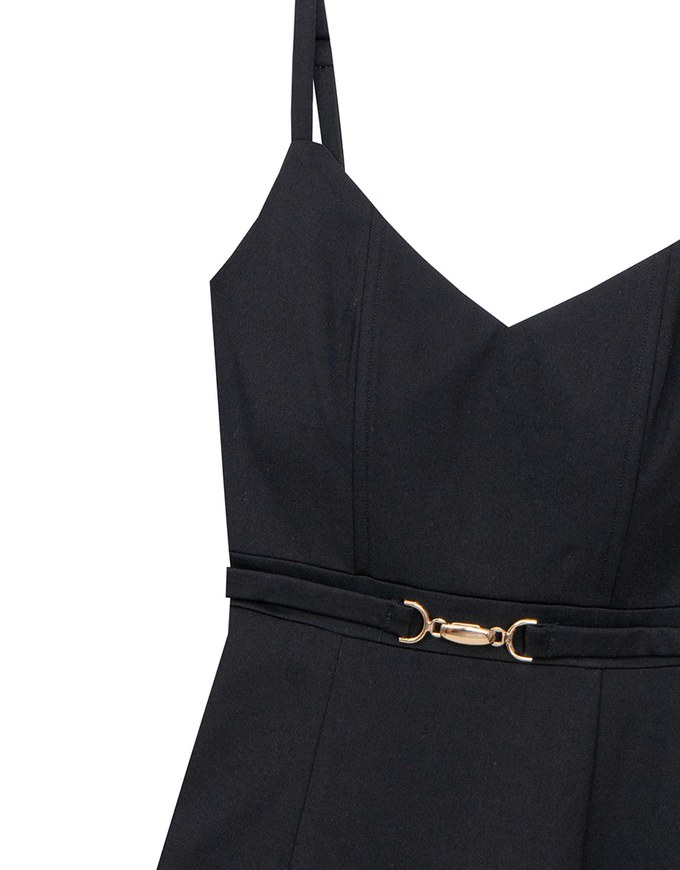 AIRY HOURGLASS V Neck Padded Mini Dress with Gold Buckle Waist Detail