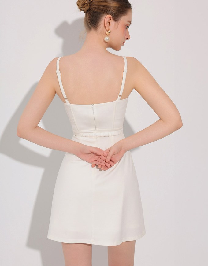 AIRY HOURGLASS V Neck Padded Mini Dress with Gold Buckle Waist Detail