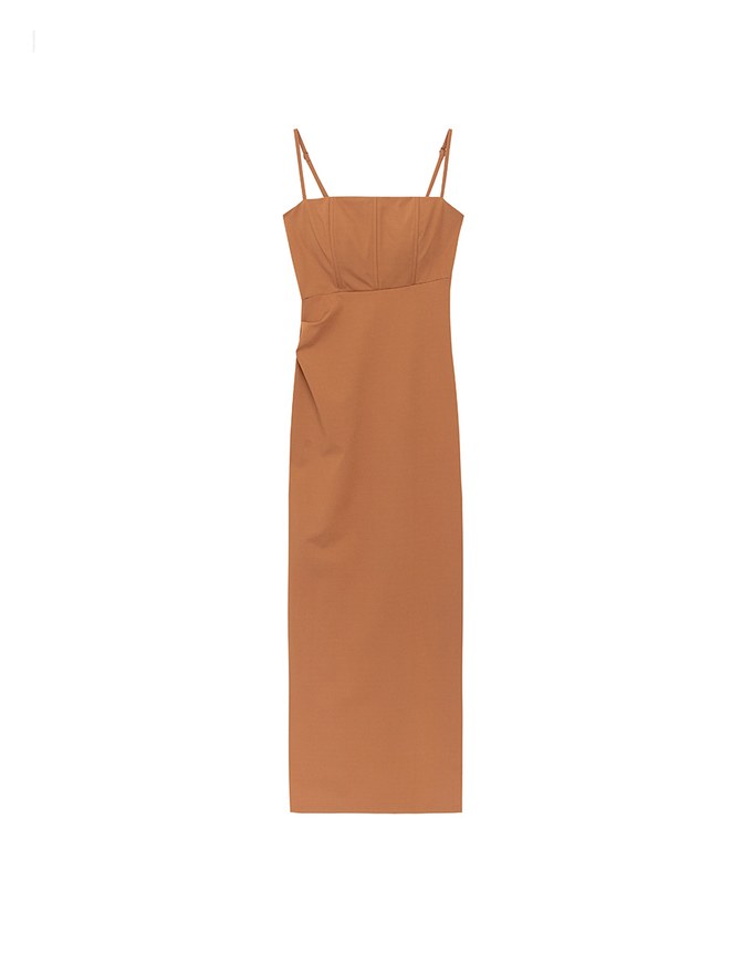 AIRY HOURGLASS Fitted Square Neck Padded Maxi Dress with Back Slit and Adjustable Straps