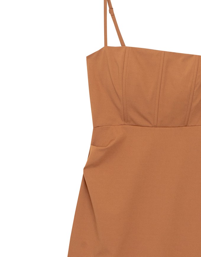 AIRY HOURGLASS Fitted Square Neck Padded Maxi Dress with Back Slit and Adjustable Straps