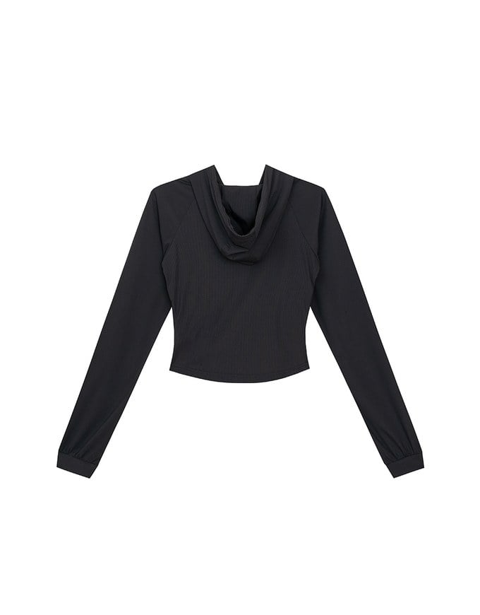 Cooling Fabric Fitted Zip-Up Hooded Jacket with Pockets Detail