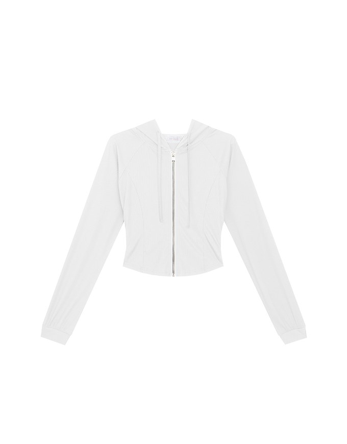 Cooling Fabric Fitted Zip-Up Hooded Jacket with Pockets Detail