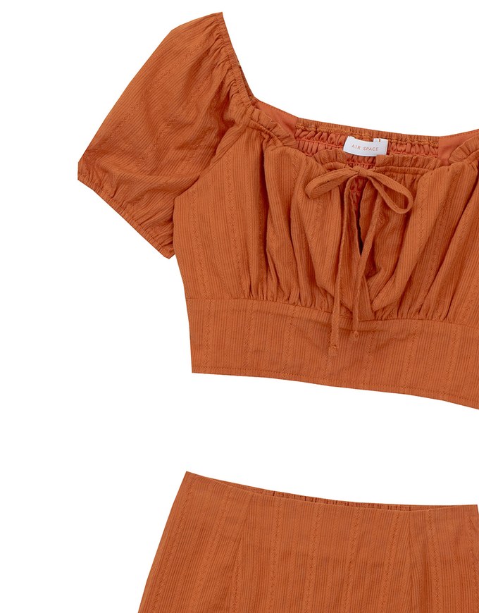 Textured Puff Sleeve Crop Top And Asymmetrical Ruffle Mini Skirt Set Wear (2-Way Wearable Design)