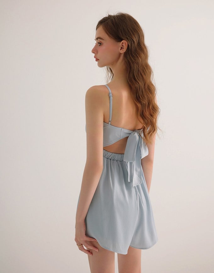 V Neck Open Back Tie Strap Padded Jumpsuit