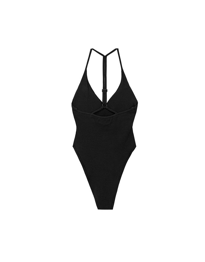 Sexy V Neck Ribbed Halter Padded Bodysuit