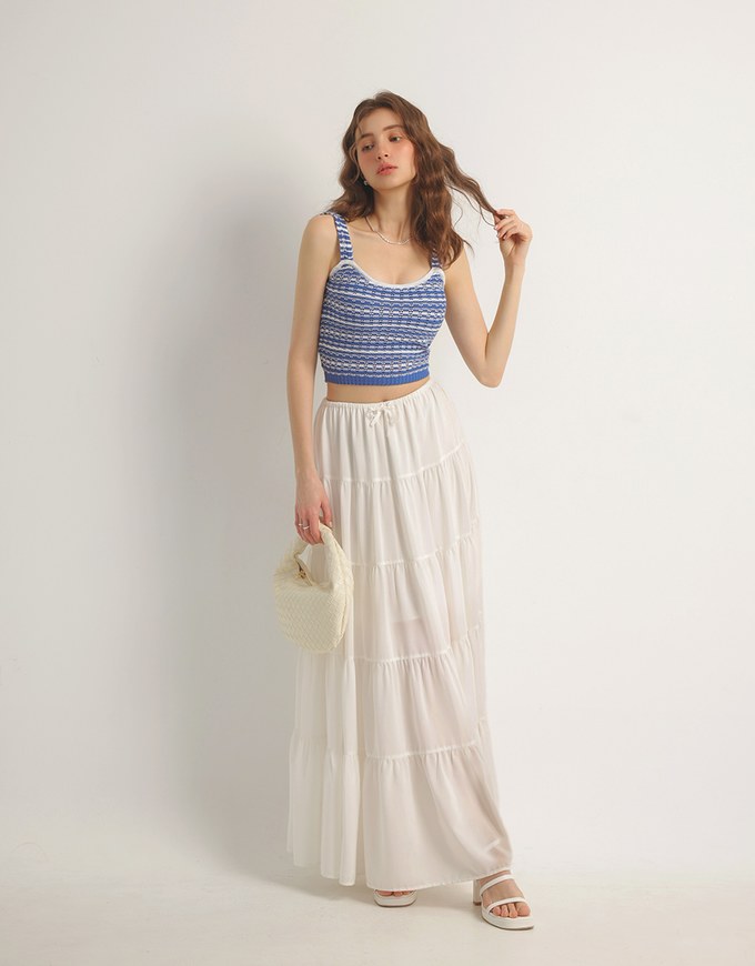 Retro Striped Knit Padded Tank Top with Contrast Trim