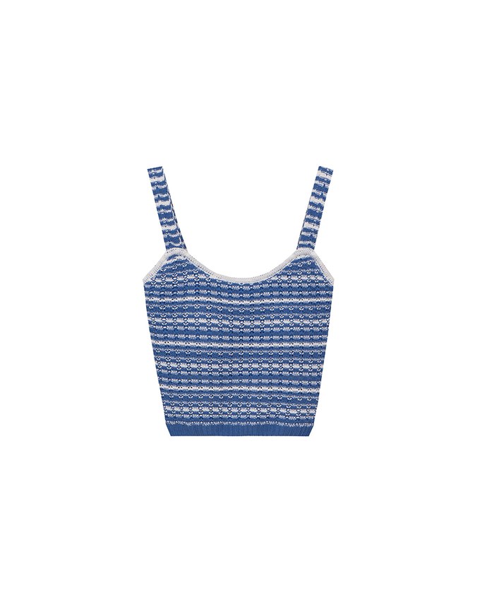 Retro Striped Knit Padded Tank Top with Contrast Trim