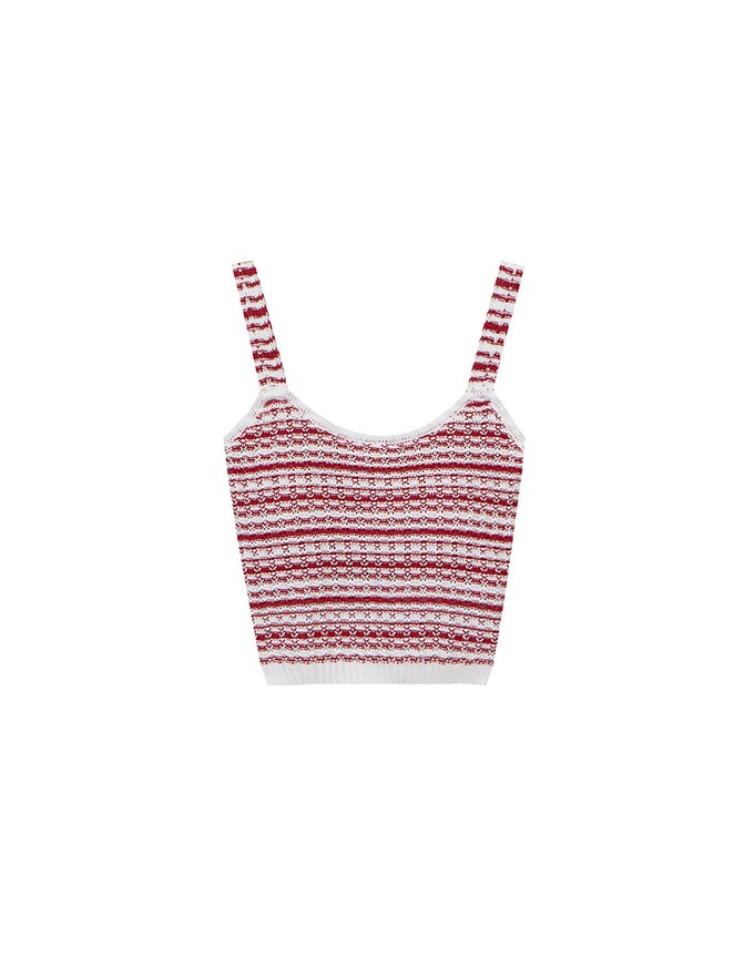 Retro Striped Knit Padded Tank Top with Contrast Trim