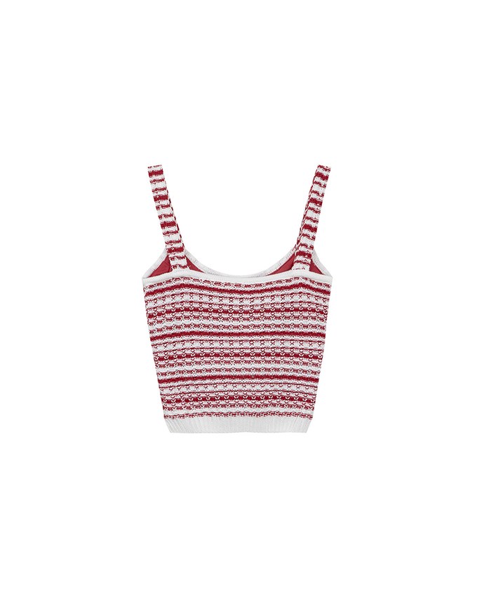 Retro Striped Knit Padded Tank Top with Contrast Trim