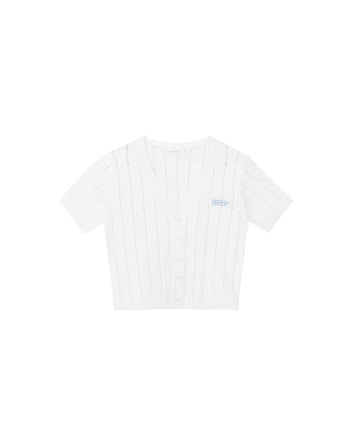 Cable Knit Cropped Cardigan Top with AIR SPACE Logo Embroidered