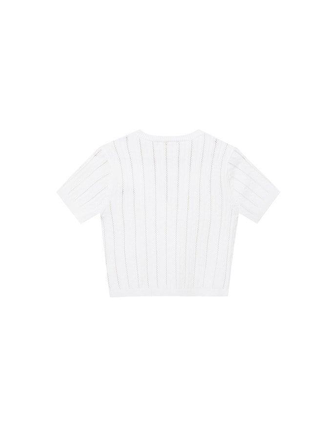 Cable Knit Cropped Cardigan Top with AIR SPACE Logo Embroidered