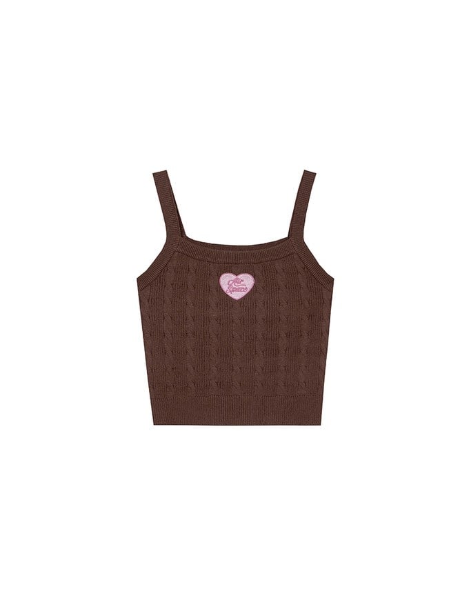 Ribbed Cable Knit Crop Tank Top with AIR SPACE Logo Embroidered Heart Detail