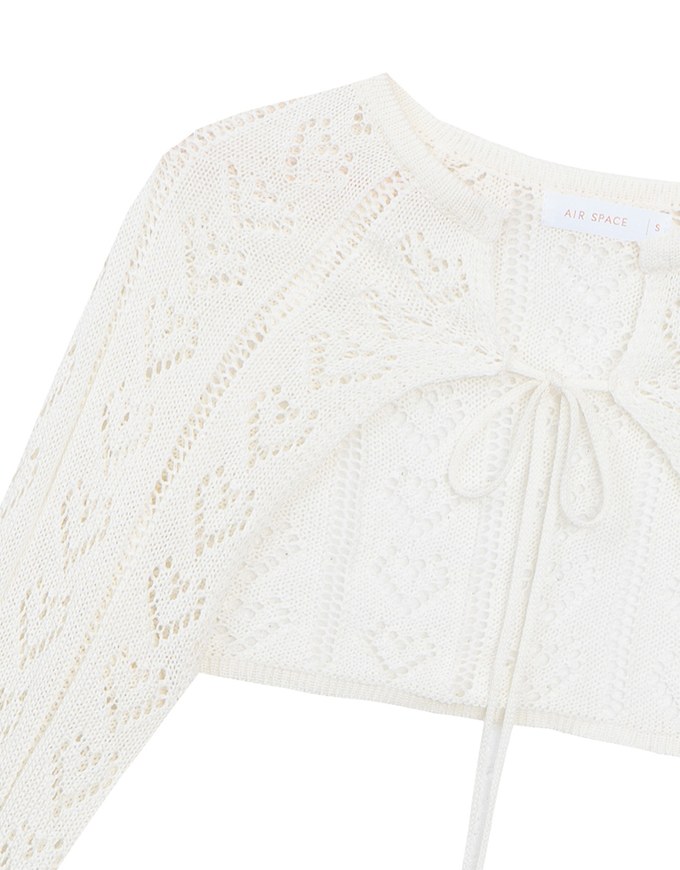 Open Knit Crop Cardigan with Heart Cut Outs Design