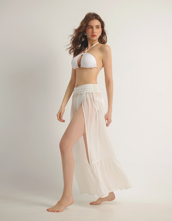 Flowy Sheer Bikini Cover Up Skirt with Stretch Waistband