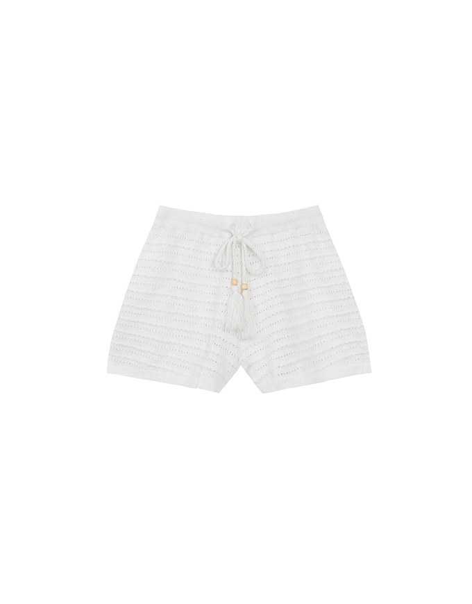 【GUT GUT Design】 Open Knit Drawstring Cover Up Shorts with Fringe Tassel Detail
