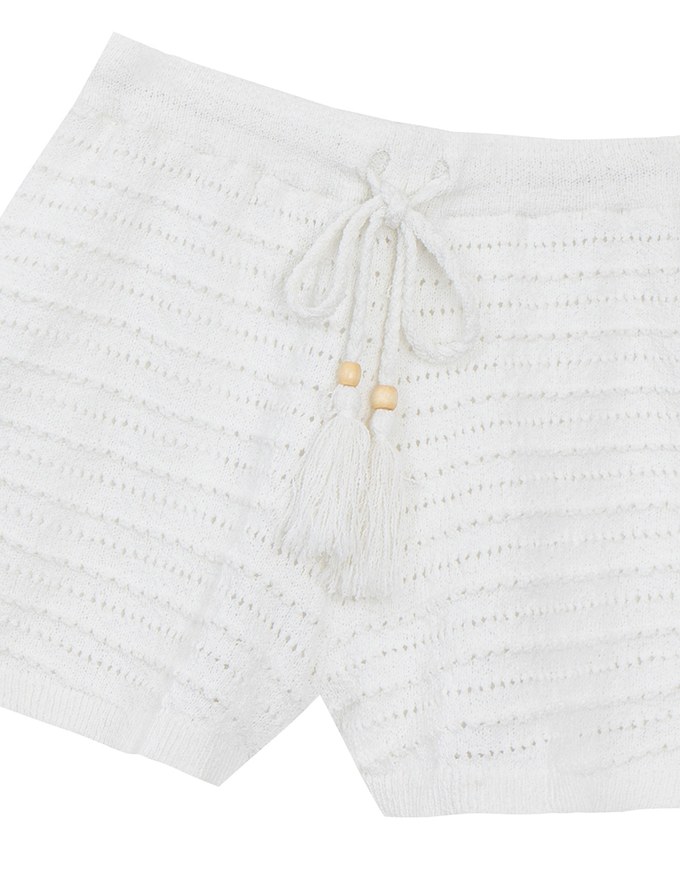 【GUT GUT Design】 Open Knit Drawstring Cover Up Shorts with Fringe Tassel Detail