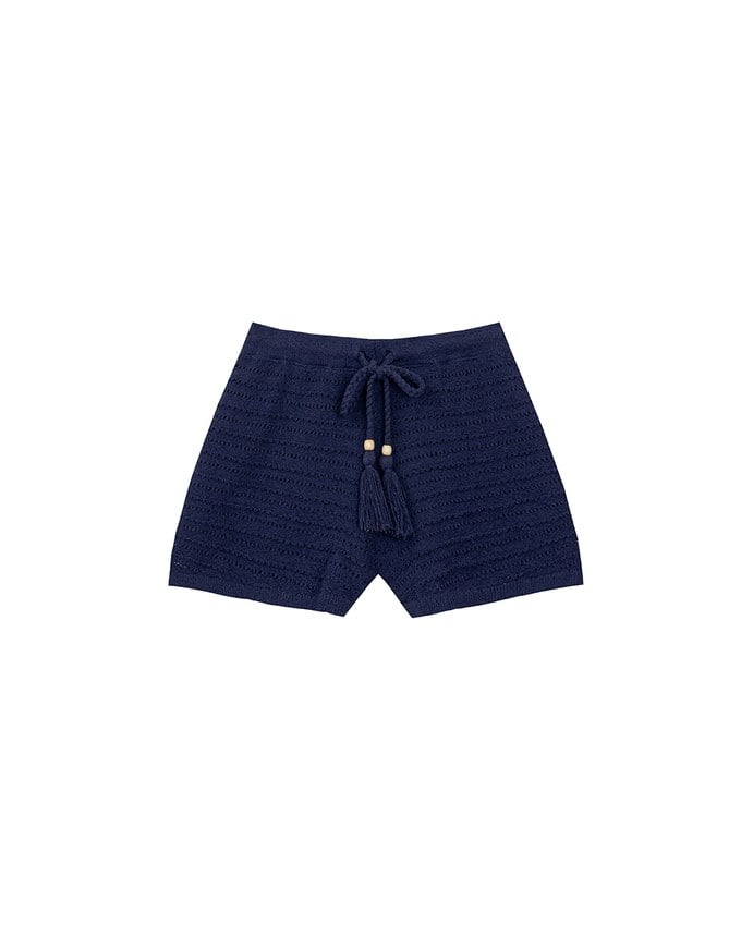 【GUT GUT Design】 Open Knit Drawstring Cover Up Shorts with Fringe Tassel Detail