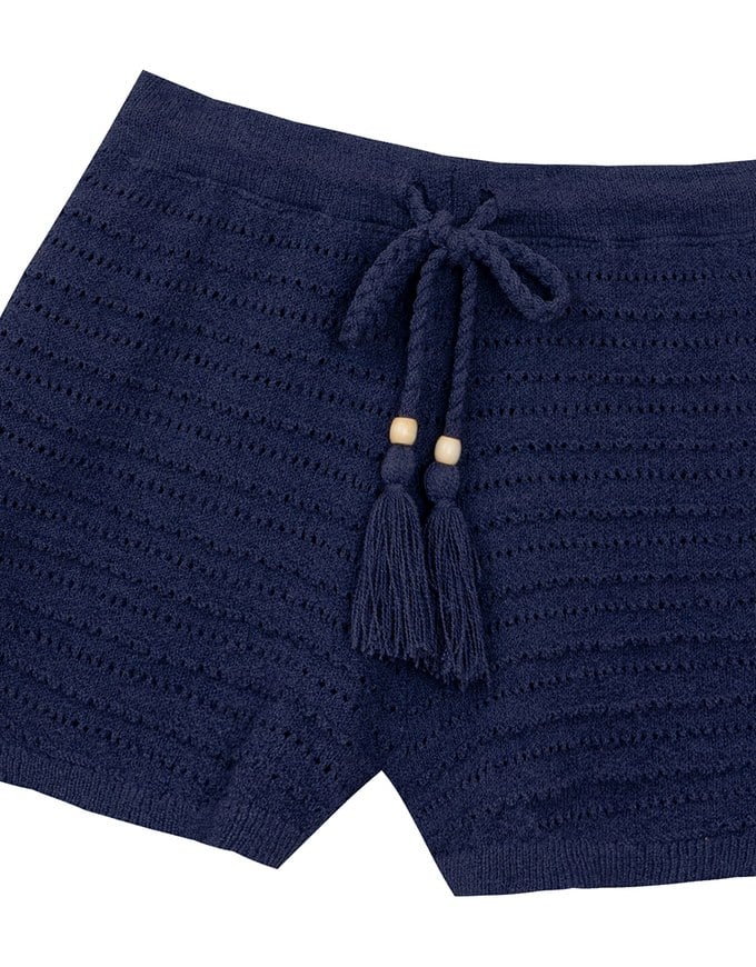 【GUT GUT Design】 Open Knit Drawstring Cover Up Shorts with Fringe Tassel Detail