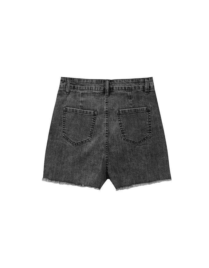 Heart Distressed Jeans Denim Mini Skirt with Raw Edge