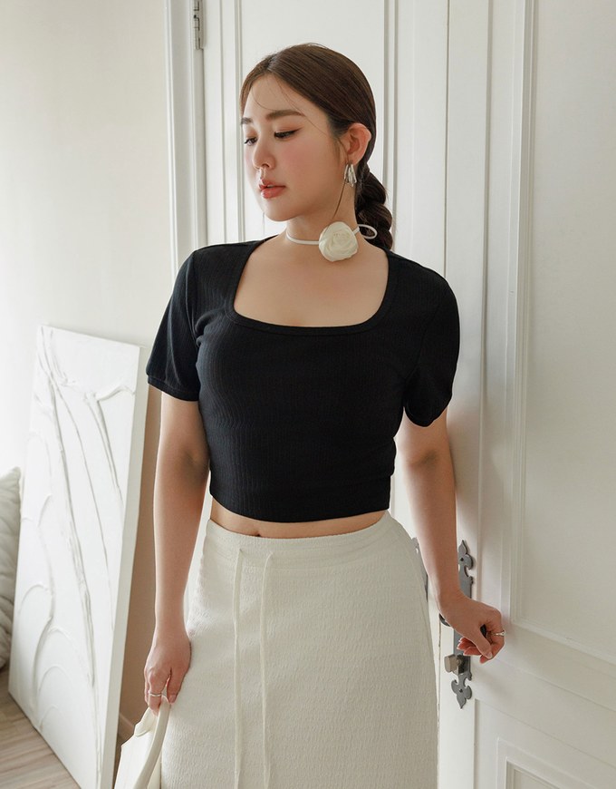 Classic Square Neck Ribbed Crop Top