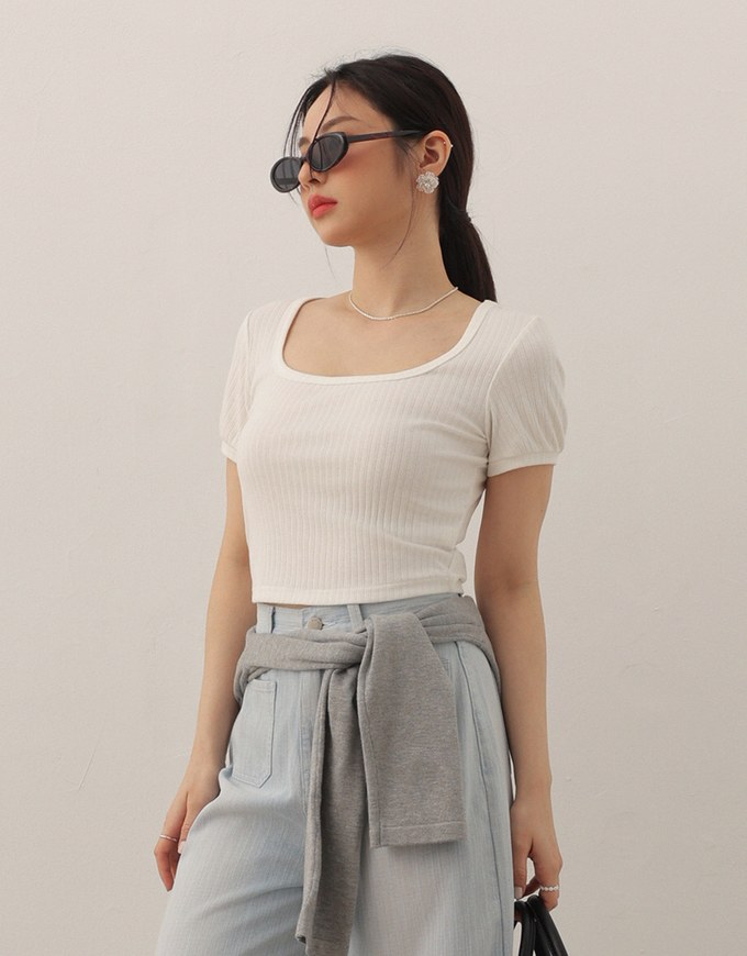 Classic Square Neck Ribbed Crop Top