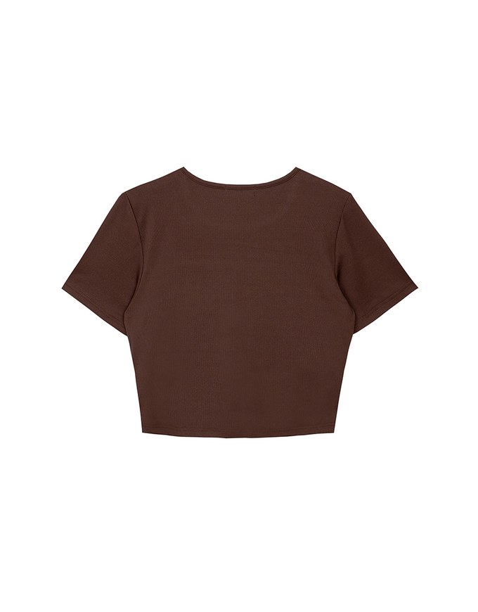 Front Cut Out Detail Fitted Knit Padded Top