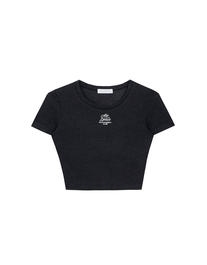 AIR SPACE Logo Embroidered Ribbed Knit Fitted Top