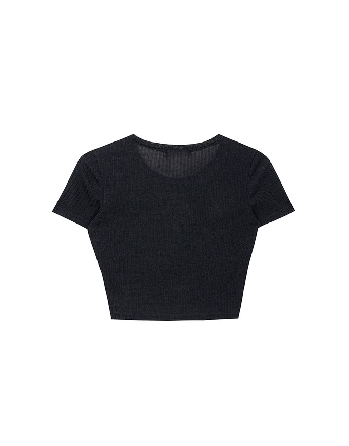 AIR SPACE Logo Embroidered Ribbed Knit Fitted Top