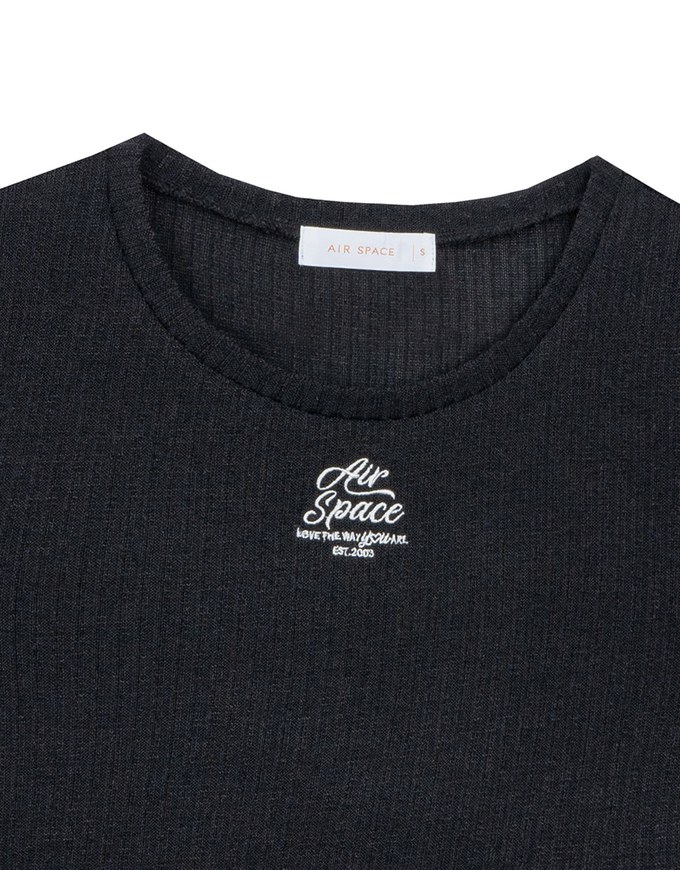 AIR SPACE Logo Embroidered Ribbed Knit Fitted Top