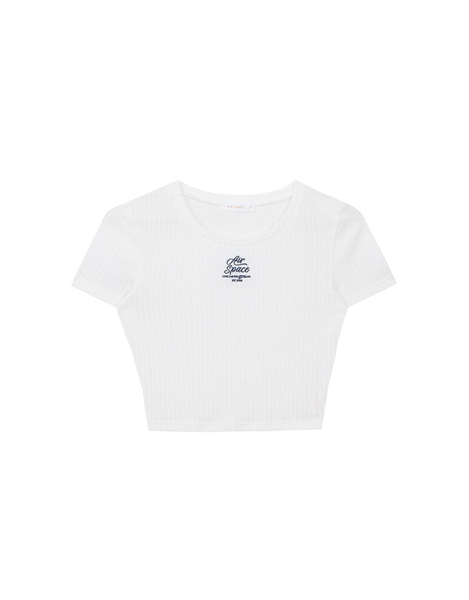 AIR SPACE Logo Embroidered Ribbed Knit Fitted Top