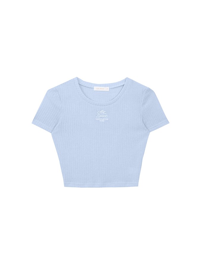 AIR SPACE Logo Embroidered Ribbed Knit Fitted Top