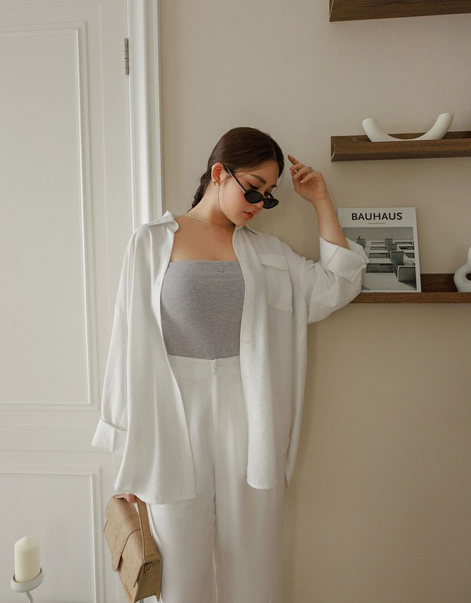 Cooling Fabric Lightweight Oversized Blouse with Pocket Detail