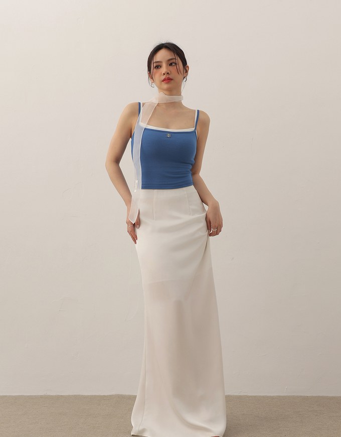 AIR SPACE Logo Embroidered Ribbed Spaghetti Strap Cami Padded Top