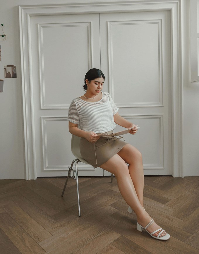 Faux 2 Piece Layered Mesh Short Sleeve Top with Soft Knit Texture