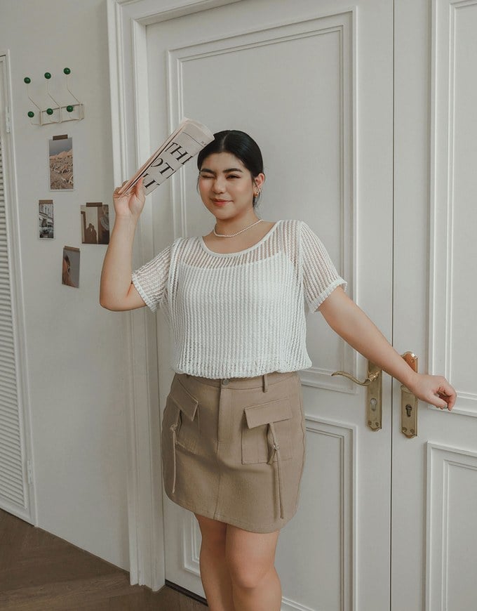 Faux 2 Piece Layered Mesh Short Sleeve Top with Soft Knit Texture