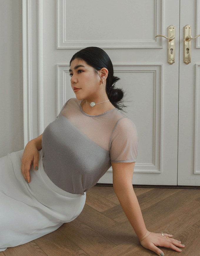 Crew Neck Sheer Mesh Short Sleeve Cropped Tee