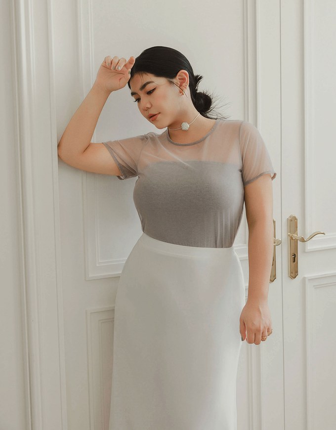 Crew Neck Sheer Mesh Short Sleeve Cropped Tee