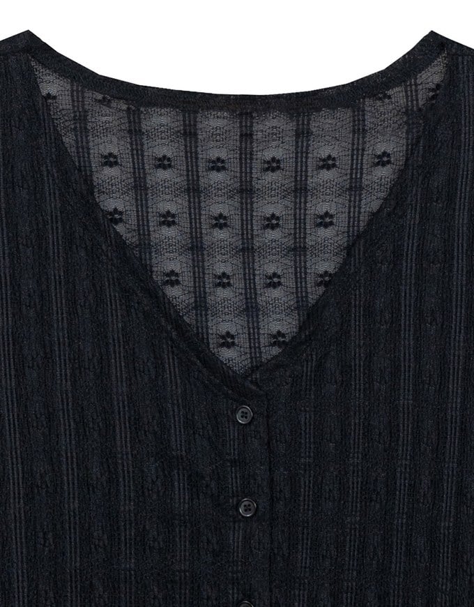 Sheer Daisy Embossed Knit V Neck Cardigan
